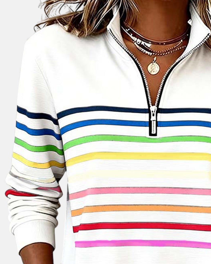 Nine | Sweat Demi-Zip Rayures Colorées