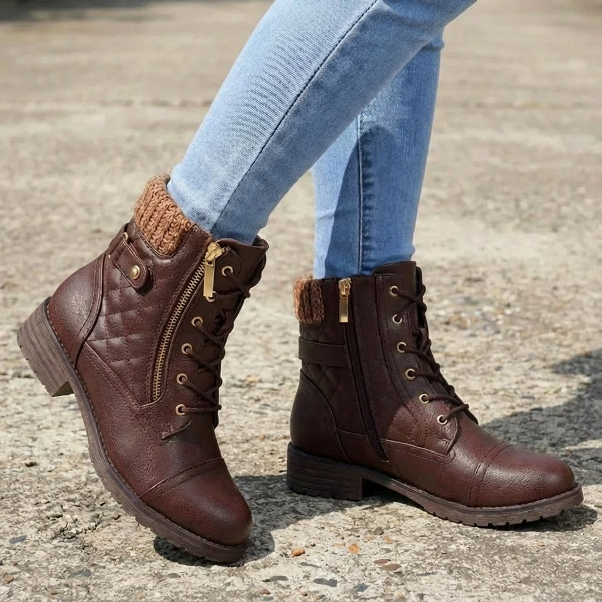 Isoline | Bottines Matelassées Lacets et Zip