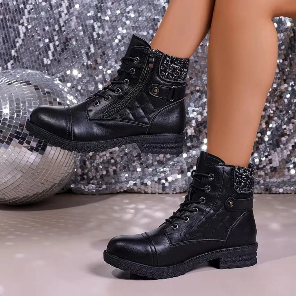Isoline | Bottines Matelassées Lacets et Zip