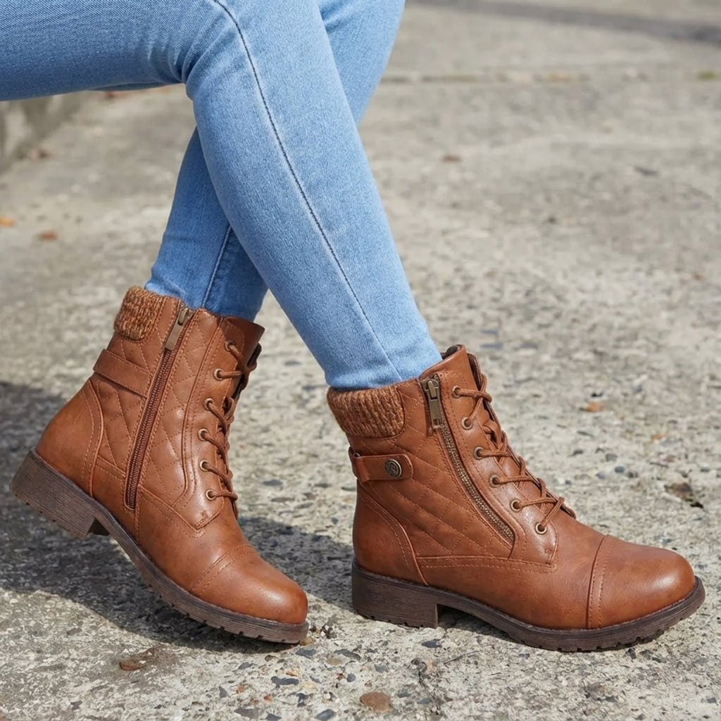 Isoline | Bottines Matelassées Lacets et Zip