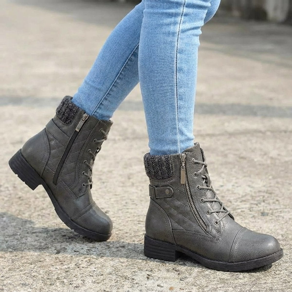 Isoline | Bottines Matelassées Lacets et Zip