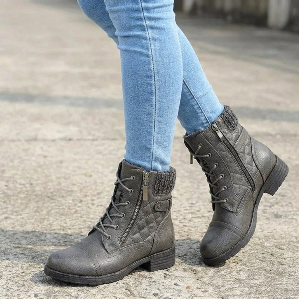 Isoline | Bottines Matelassées Lacets et Zip