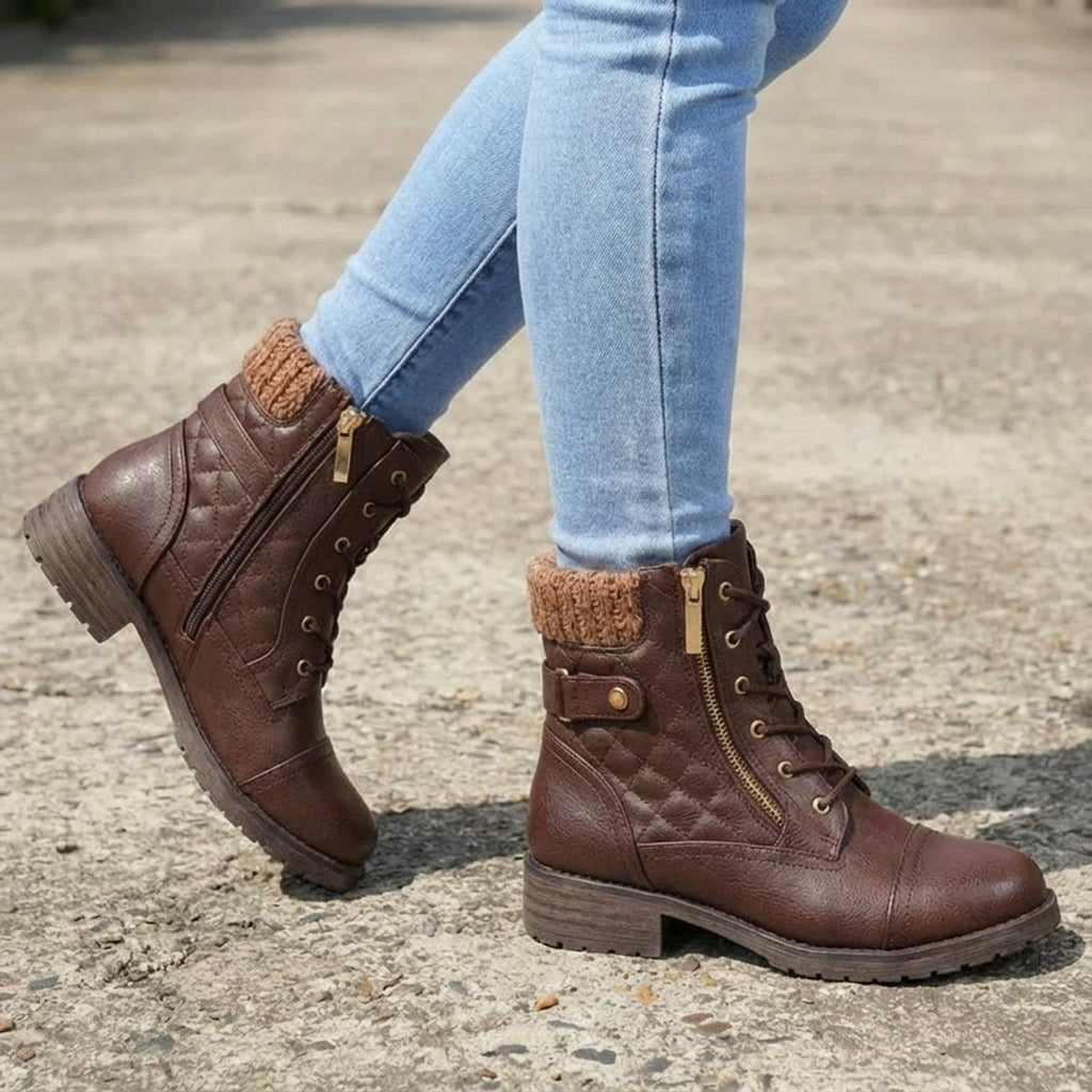 Isoline | Bottines Matelassées Lacets et Zip