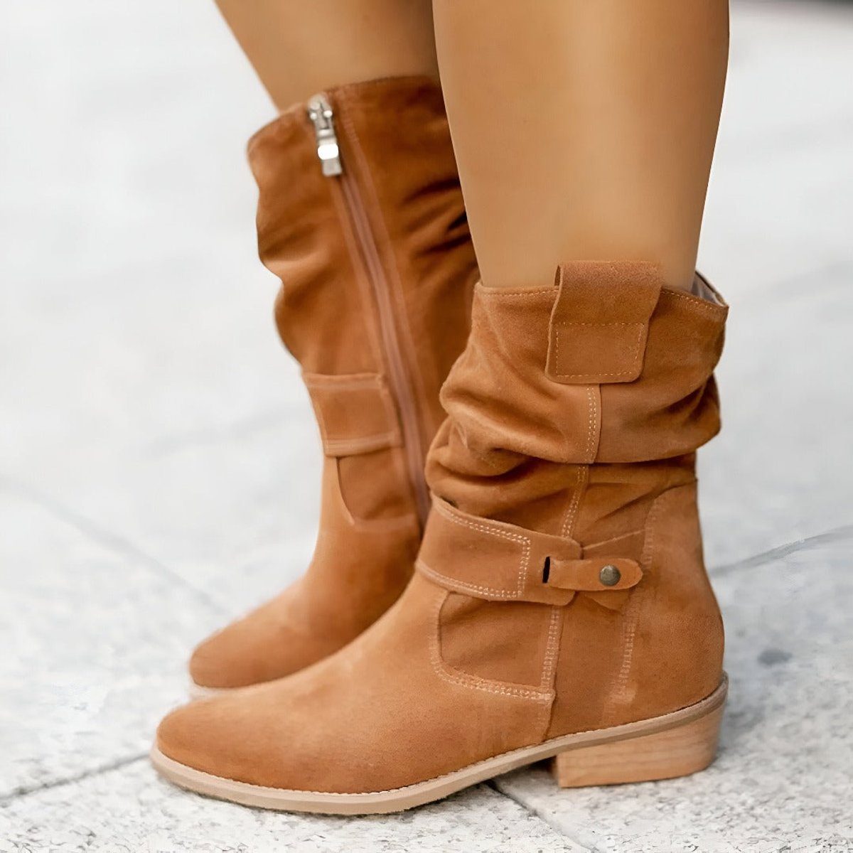 Nell | Bottes Mi-Mollet Plissées Talon Bas
