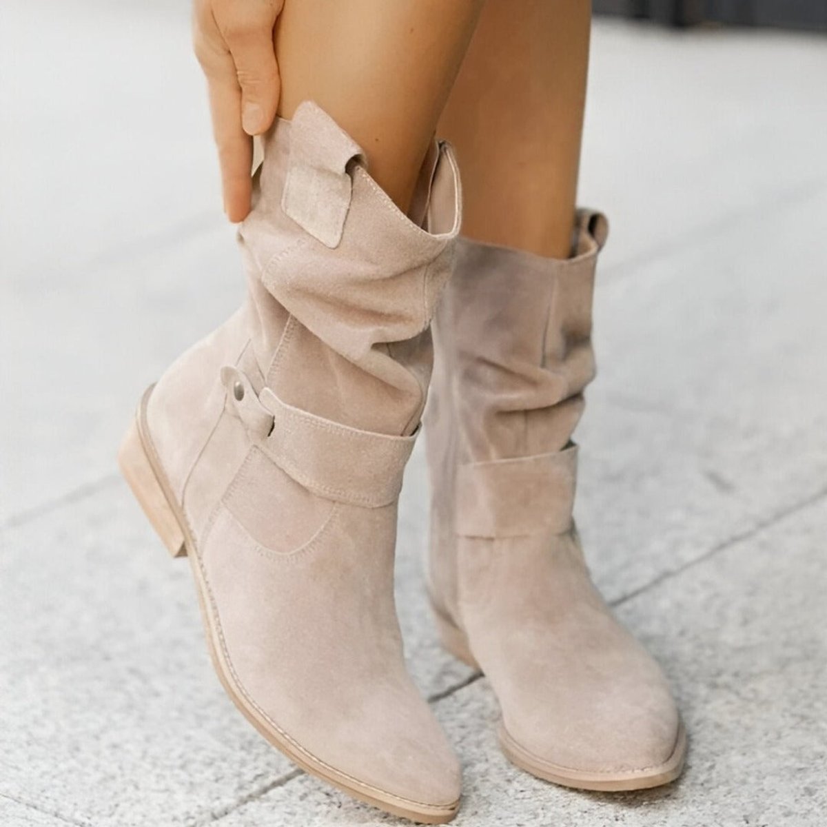Nell | Bottes Mi-Mollet Plissées Talon Bas