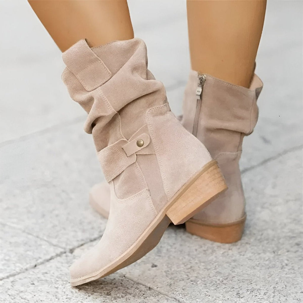 Nell | Bottes Mi-Mollet Plissées Talon Bas